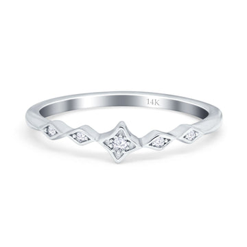 14K White Gold Petite Dainty Wedding Ring Round Eternity Simulated Cubic Zirconia Size-7
